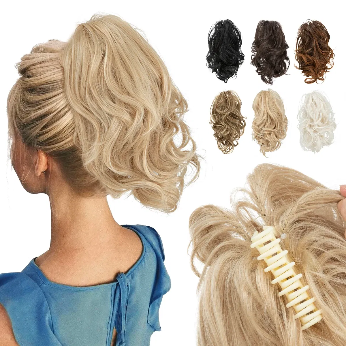 Color: #35 - SARLA One Piece Premium Synthetic Diy Claw Clip In Ponytail Extensions Natural Hairpiece Hair Bun Fake Blonde False Pigtail