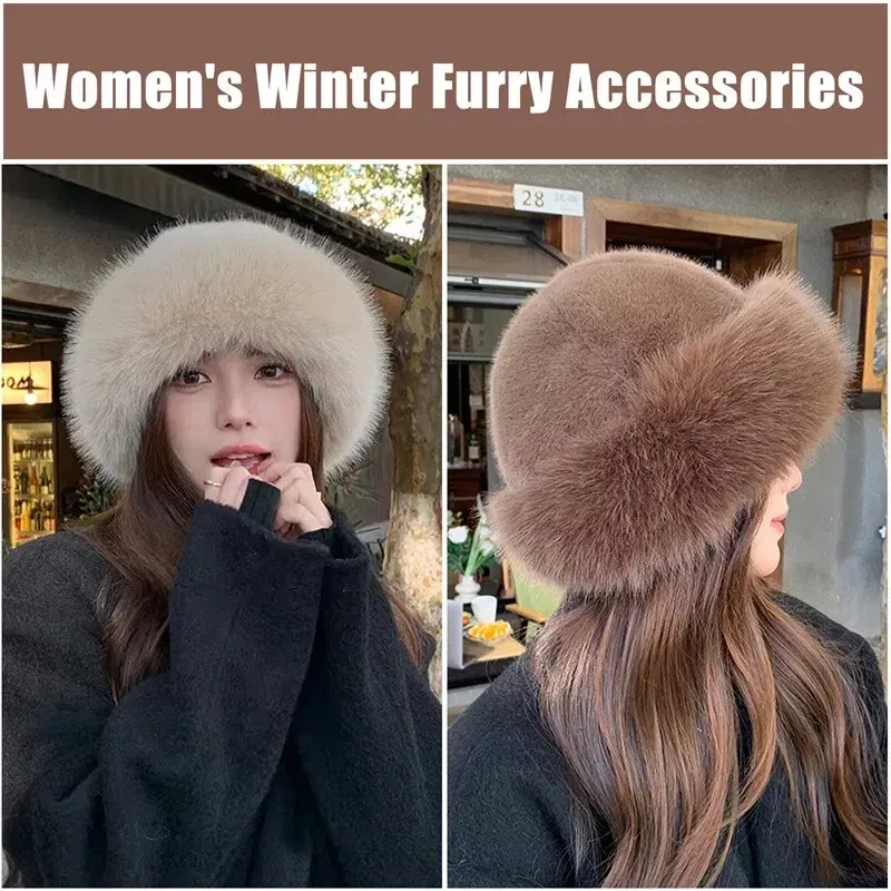 Color: black - Warm Warm Hat Casual Plush Fluffy Plush Cap Versatile Solid Hat for Holiday Season