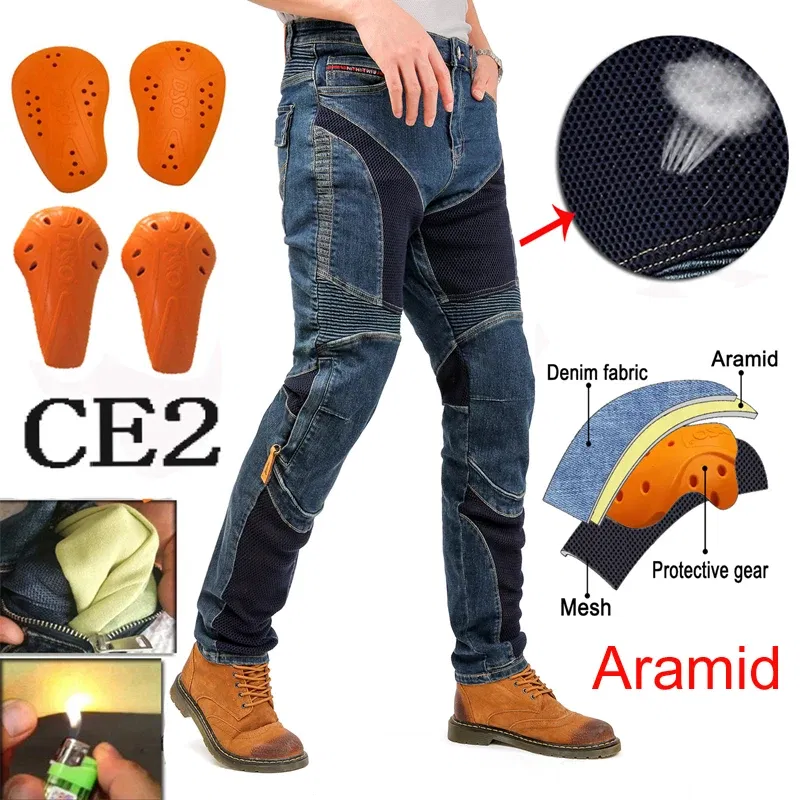 Color: Army Green, Size: 5XL - Hithotwin Aramid protection motorcycle jeans Moto pants leisure riding trousers motocross Aramid riding pants Hi-032