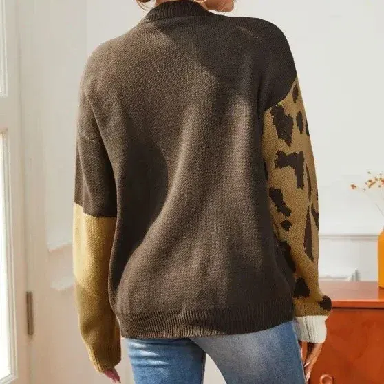 Color: WHITE, Size: One Size - Women Y2k O-Neck Crochet Kintted Sweater Leopard Loose Top E-girl Pullovers Spring Autumn Winter Jumper Sueter Streetwear