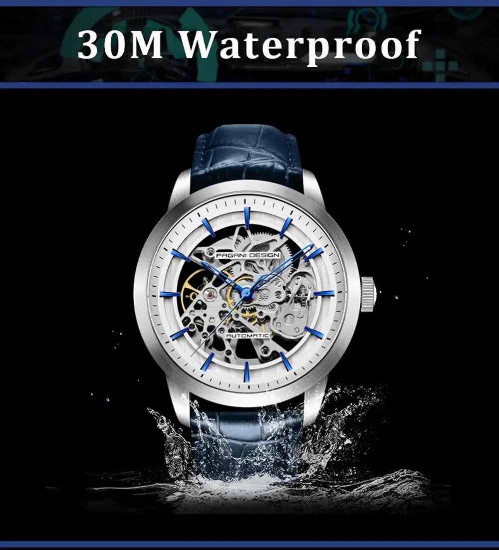 Color: Blue - 2024 PAGANI DESIGN New Men Luxury Automatic Mechanical Watch Stainless Steel Waterproof Sports Leather Watch Relogio Masculino