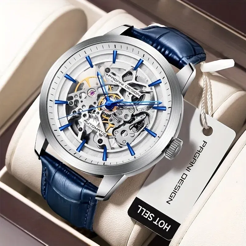 Color: Blue - 2024 PAGANI DESIGN New Men Luxury Automatic Mechanical Watch Stainless Steel Waterproof Sports Leather Watch Relogio Masculino