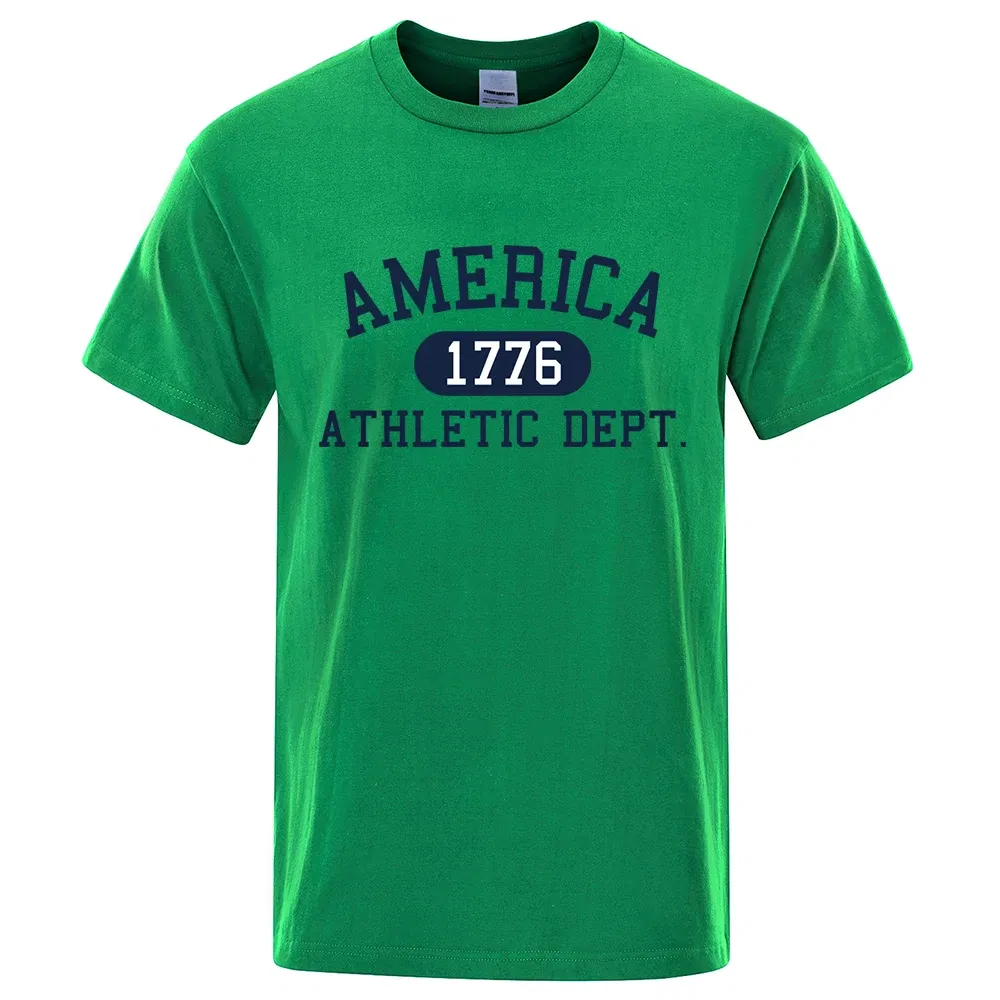 Color: Blue, Size: S - America 1776 Athletic Dept Letter Tshirt Man Fashion Tee Clothes Summer Luxury T-Shirt Hip Hop Breathable Cotton Tee Clothes