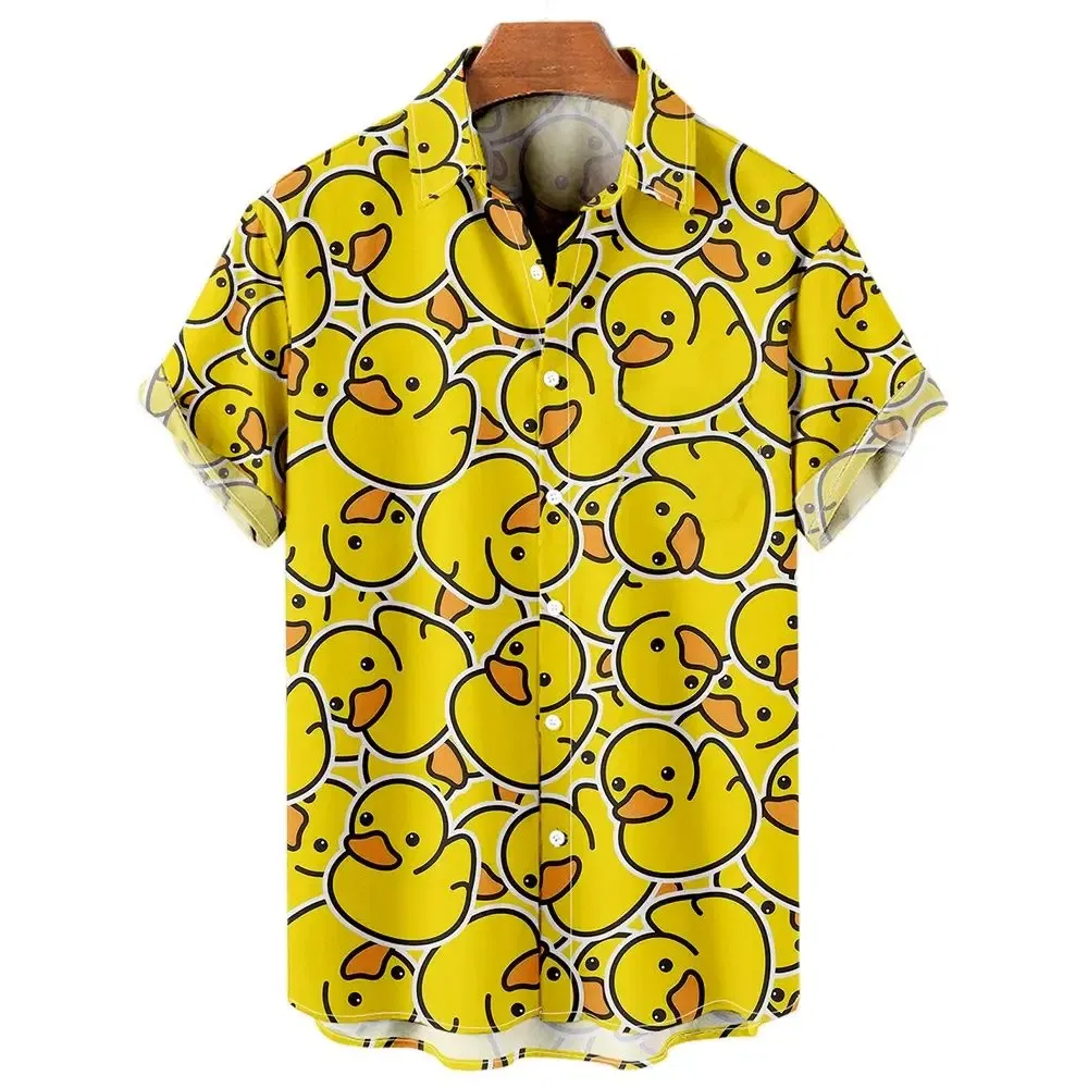 Color: Pink, Size: 5XL - Duck 3d Print Shirts Men Fashion Hawaiian Shirt Short Sleeve Casual Beach Shirts Boys Single-Breasted Blouse Men's Clothing