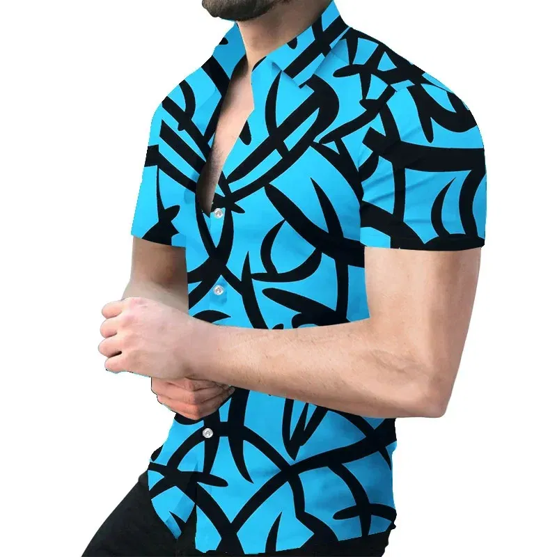 Color: Gold, Size: 4XL - 3D Men's Striped Printed Short Sleeve Shirt, Fashionable And Casual Loose Shirt, 2023 New Style.