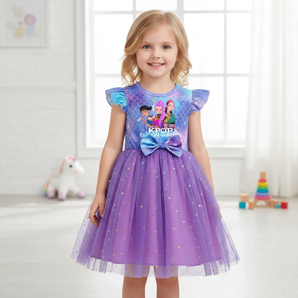 Color: MULTI, Size: One Size, Ships From: CHINA, Height: 164 - KPop Demon Hunter Christmas Princess Dress Girl Fashion Casual Autumn Butterfly Dress Wedding Birthday Party Dress Gift Clothes