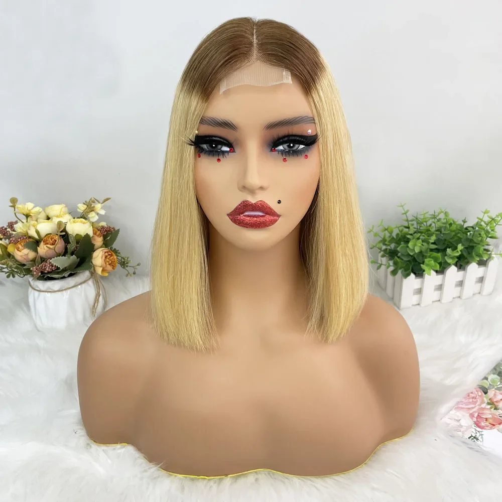 Hair Color: #18, Stretched Length: 10inches, Density: 100% - 250% Density Super Double Drawn Bob Wig Human Hair Gray Brazilian Straight 2x6 Glueless Lace Closure Wigs For Women Pre Plucked