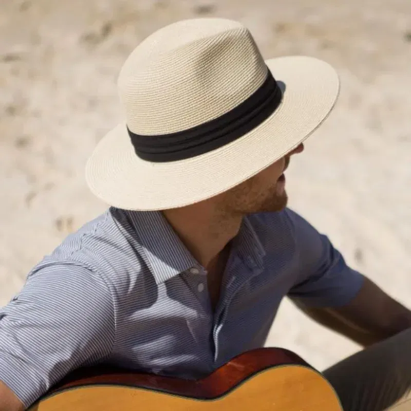 Color: WHITE, Size: S - Large Size XL61-64cm Panama Sun Hats Men Wide Brim Straw Caps Women Summer Big Head Beach Hat Male Plus Size Fedora Hat 58-60cm