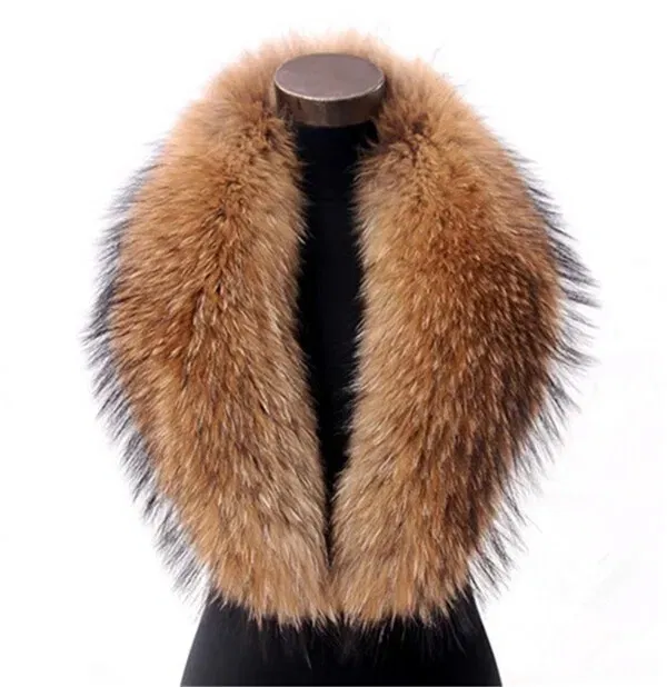 Color: Red, Size: XXL - Real Raccoon Fur Scarves Woman 100% Pure Natural Raccoon Fur Collar Warm Winter Scarves Red Fox Fur Collar L#1