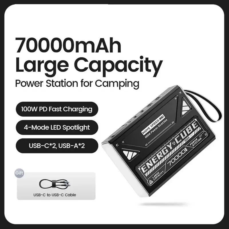 Battery Capacity: 50001mAh-100000mAh, Color: black, Ships From: CHINA - New Z70Pro Large Capacity Power Bank 100W Fast Charge External Battery w/ Flashlight Powerbank for Laptop Outdoor Camping