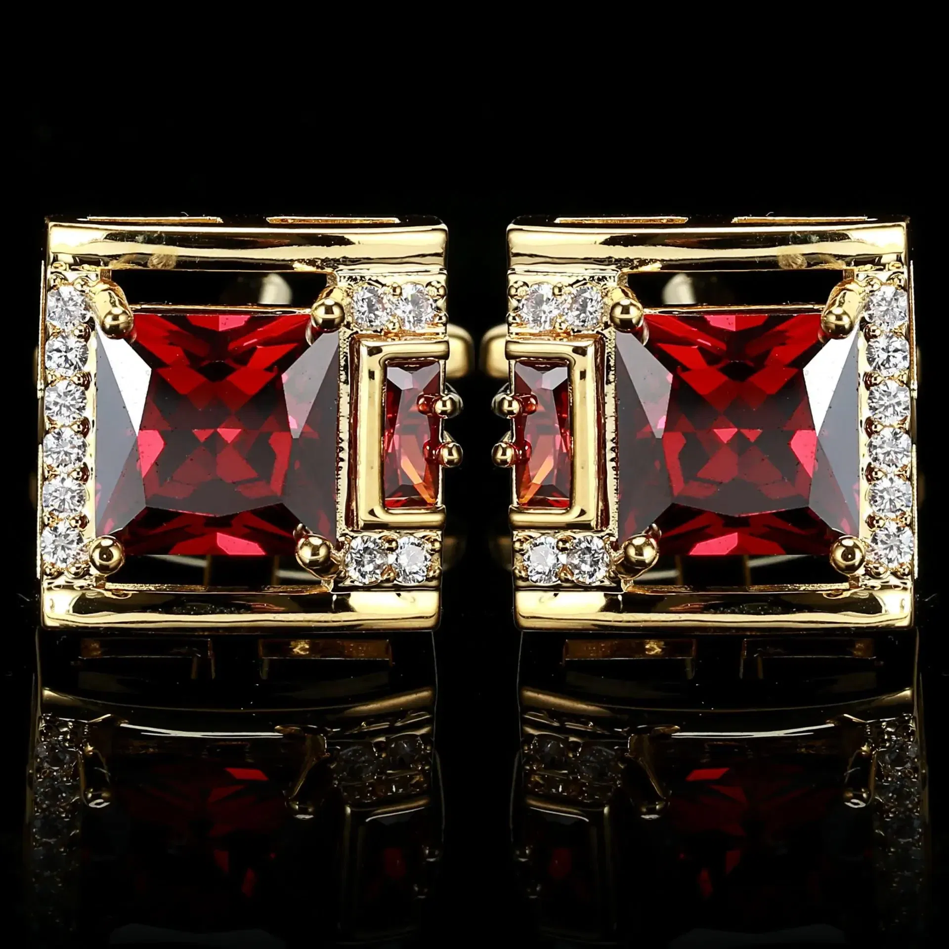 Metal color: Rhodium Plated - Tough Square Zircon Stone Cufflinks for Man Luxury Shirt Suit Cufflinks Black stone Cufflinks Gift Accesories for Man