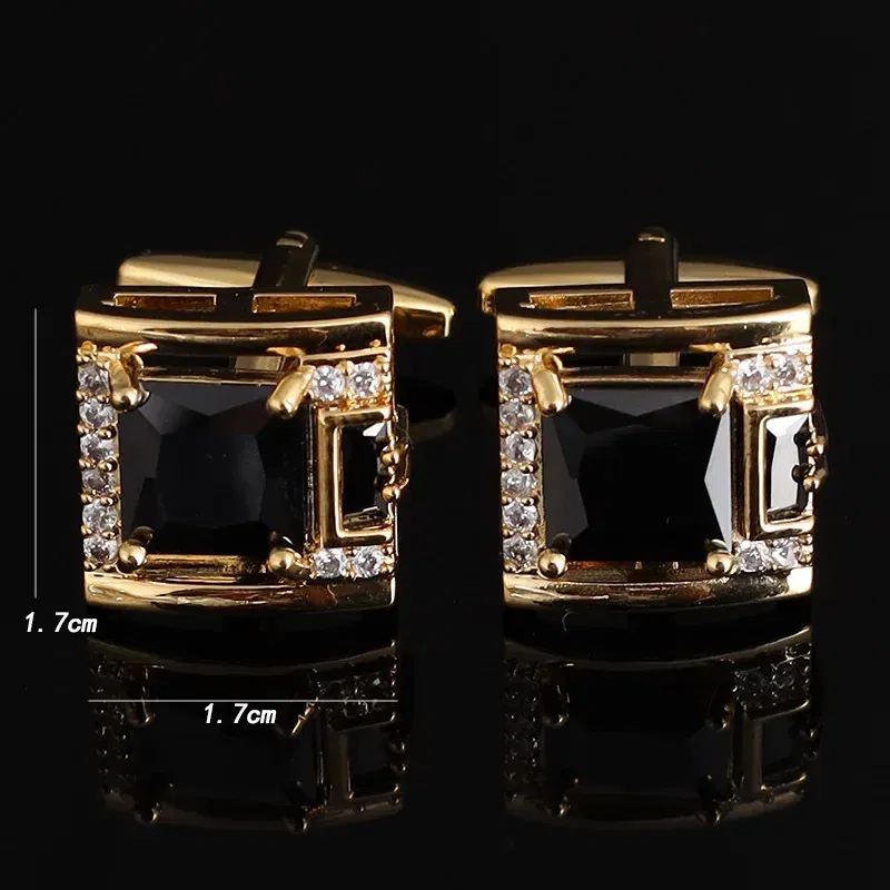 Metal color: Rhodium Plated - Tough Square Zircon Stone Cufflinks for Man Luxury Shirt Suit Cufflinks Black stone Cufflinks Gift Accesories for Man