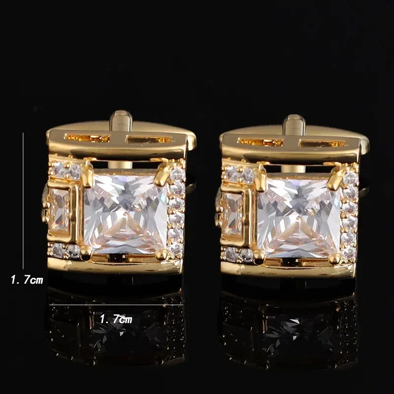 Metal color: Rhodium Plated - Tough Square Zircon Stone Cufflinks for Man Luxury Shirt Suit Cufflinks Black stone Cufflinks Gift Accesories for Man