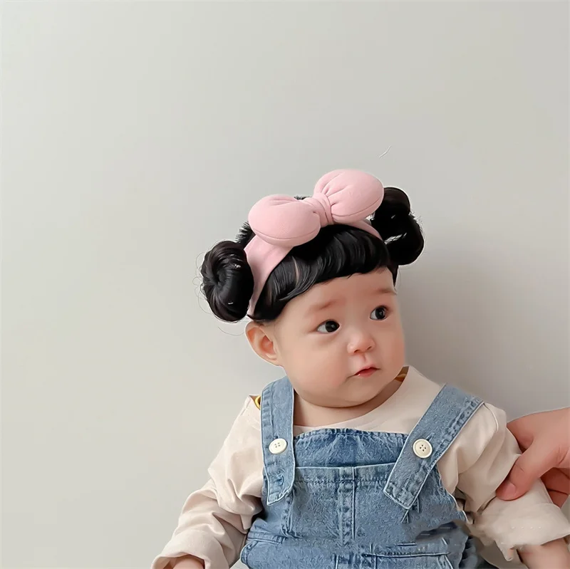 Color: Yellow - New Year Hair Accessories Cute Bow Baby Girl Wig Hat Hairpiece Christmas Newborn Children Kids Girls Cosplay Headbands Headwear