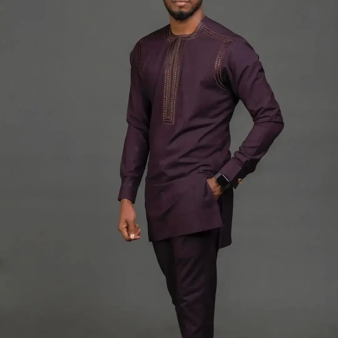 Color: PURPLE, Size: XL - 2025 new traditional men's suit luxury gentleman's shirt suit casual travel banquet men's two-piece set fashionable men's suit