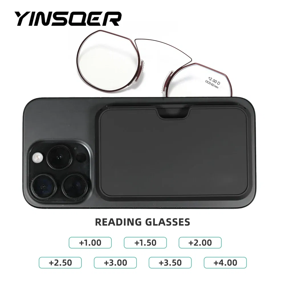 Frame Color: WHITE, Eye Prescription: +100 - Women Clip Nose Reading Glasses Anti Blue Light Presbyopic Glasses Men Portable Men's Eyeglasses Anti-Lost Legless Bezel + Case