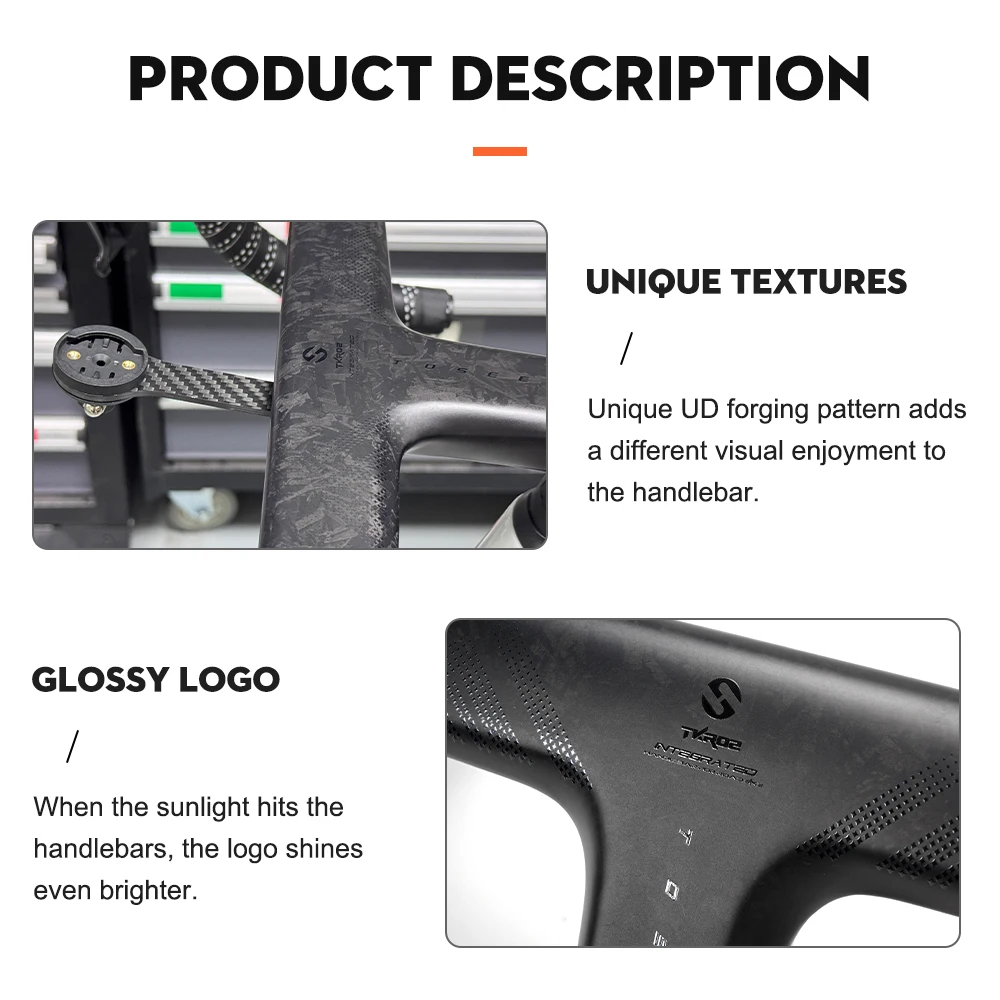 Color: WHITE - TOSEEK Carbon Handlebar Road Carbon handlebar Drop bar T800 Carbon Integrated Handlebar Di2 Bicycle Accessories Carbon Drop bar
