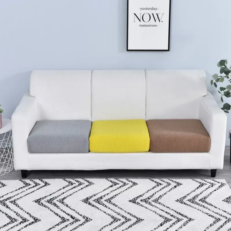 Color: AZURE, Specification: 60*60cm - Jacquard Sofa Cushion Cover for Living Room Pets Kids Furniture Protector Polar Fleece Stretch Washable Removable Couch Covers