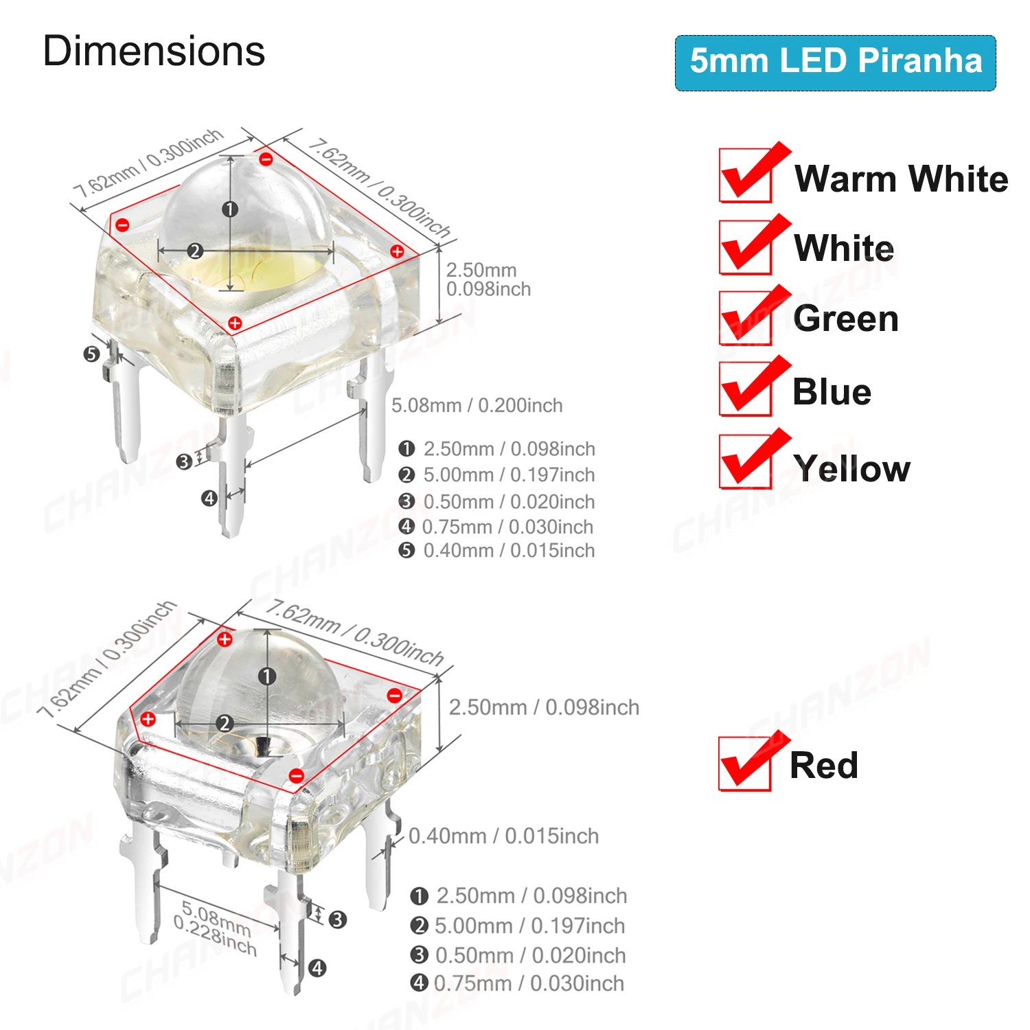 Color: multi, Ships From: CHINA - 100Pcs 3mm 5mm Led Diode Piranha Super Flux Round Flat Top White Red Green Blue Yellow Superflux Lights Emitting PCB Lamp Bulb