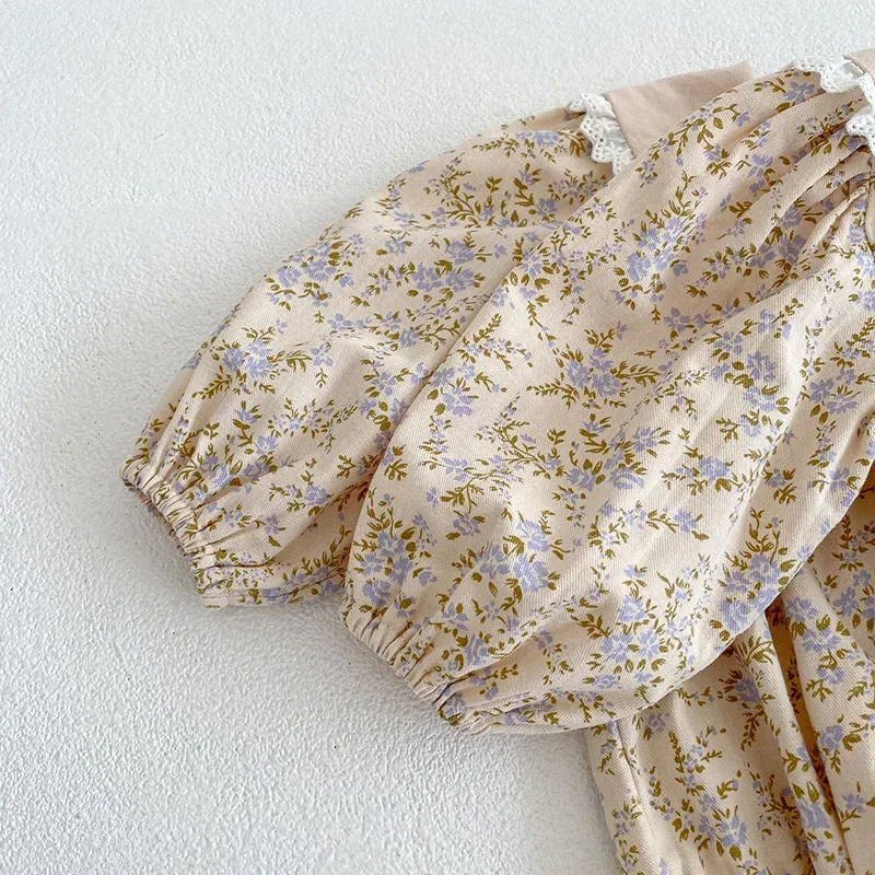Color: Chocolate, Kid Size: 3T - Sweet Kids Baby Girls Long Sleeve Flower Printing Princess Dress Autumn Baby Girls Doll Collar Dress Children Clothes Dress
