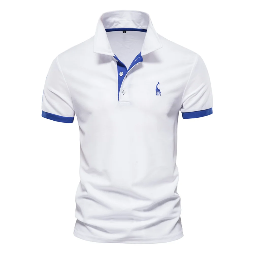 Color: WHITE, Size: M - Dropshipping Polo Giraffe Shirt Men Quality Embroidery Summer Short Sleeve Polo Casual Business Social Mens Polos BR Size