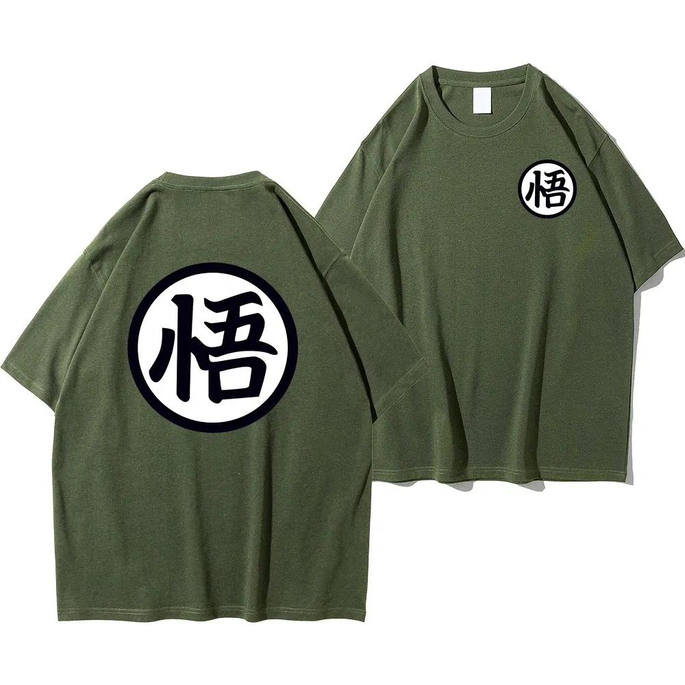 Color: army green, Size: L - Summer Fashion Anime Son Goku Cosplay T-shirt Cotton Short Sleeve Tops Tee Loose Oversized Casual T Shirts Men Harajuku Clothing
