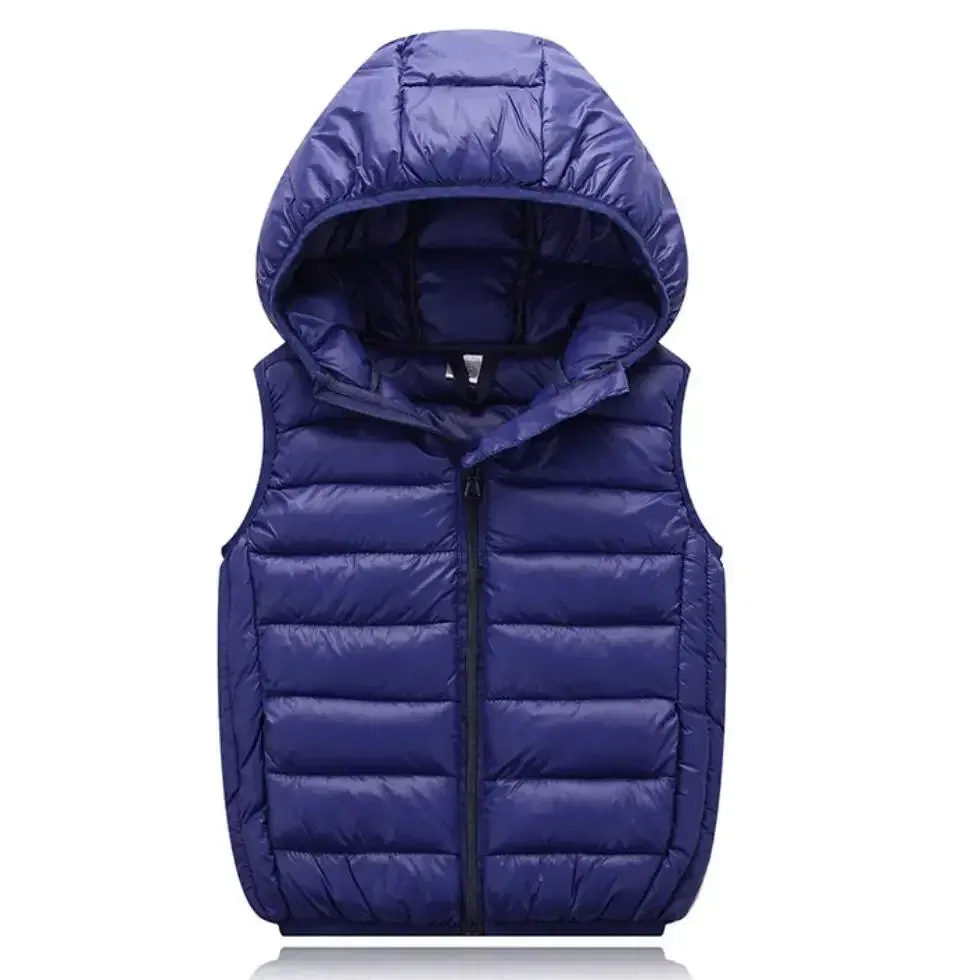 Color: Blue, Kid Size: 6T - Fall Solid Waistcoat Children Outerwear Winter Coats Kids Clothes Warm Boys and Girls Hooded Vest for Age 2-12 Years Old