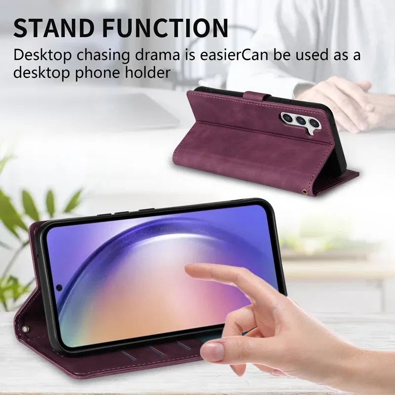 Color: black, Bundle: Case & Strap, Material: Pc + tpu - Wallet Card Slot Holder Magnetic Flip Leather Case For Samsung Galaxy S23 Ultra S22 Plus S21 FE S20 A12 A13 A14 A34 A52 A53 A54