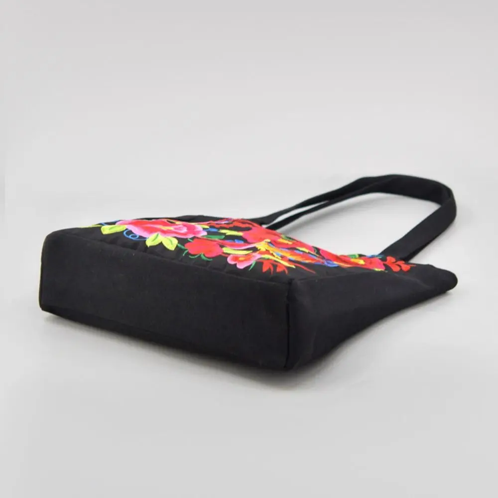 Color: Gold - Ethnic Style Women Shoulder Bag Casual Canvas Large Capacity Embroidered Tote Bag Handbag Colorful Shopping Bag