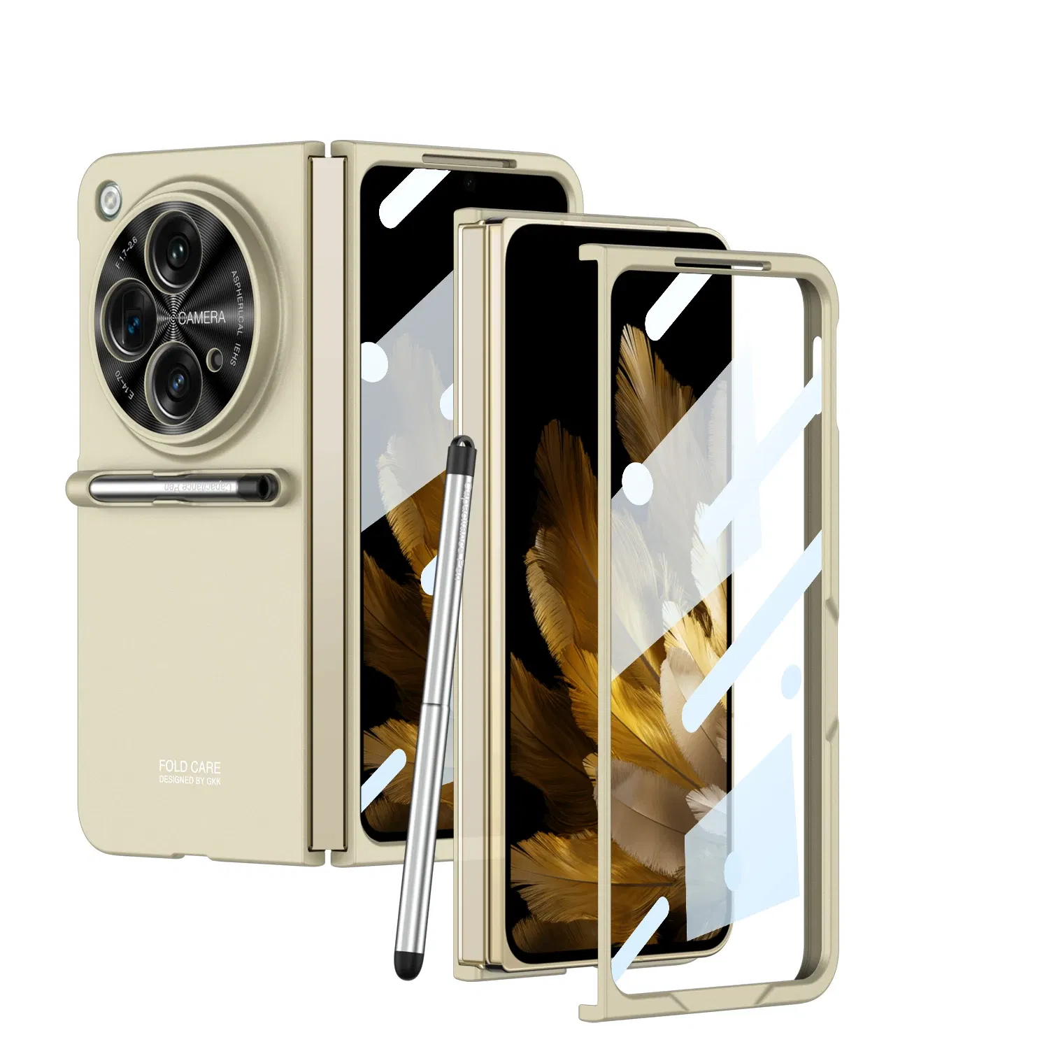 Color: Beige, Bundle: Case & Strap, Material: Plastic - With Pen For Oneplus Open Case Matte Hard Glass Film Screen Protection OPPO Find N3 Cover