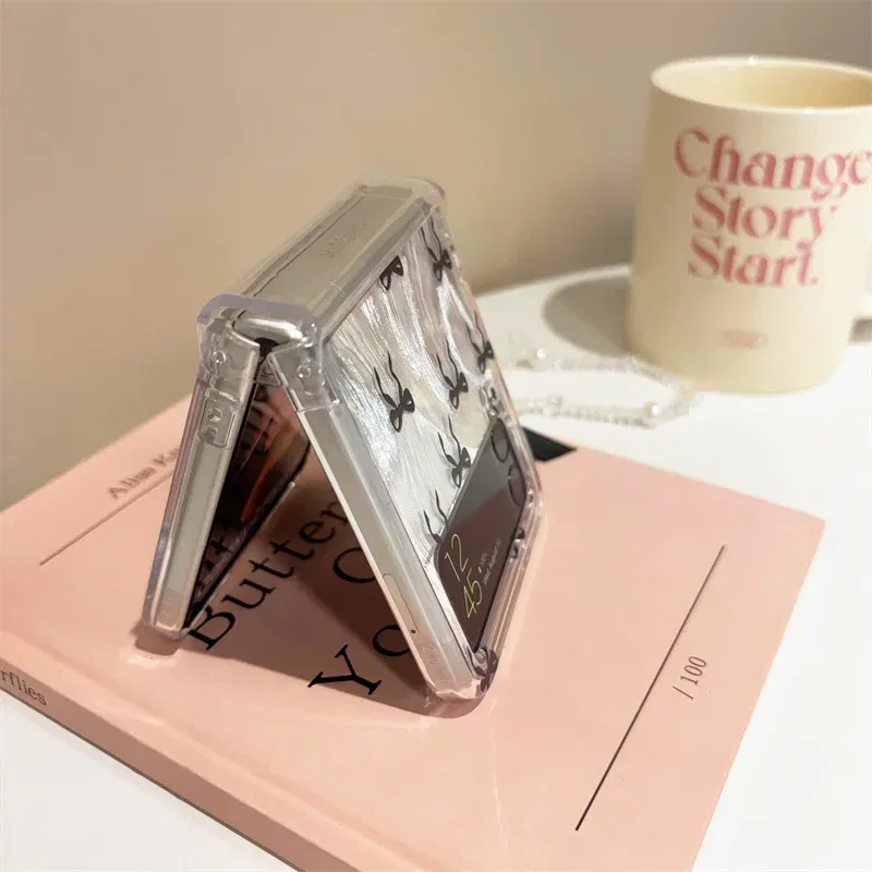 Color: GRAY, Material: Neoprene - For Samsung Galaxy Z Flip 3 4 5 6 Case Cute Pink Black Bow Feather Cards Bracelet Cover For Samsung Z Flip3 Flip4 ZFlip5