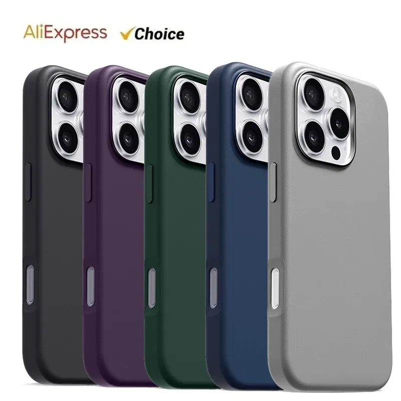 Material: ABS, Color: army green - Original Apple Leather With Magsafe Case For iPhone 16 Pro Max 16 Plus Case Wireless Charging Magnetic Cover 16Pro With Box
