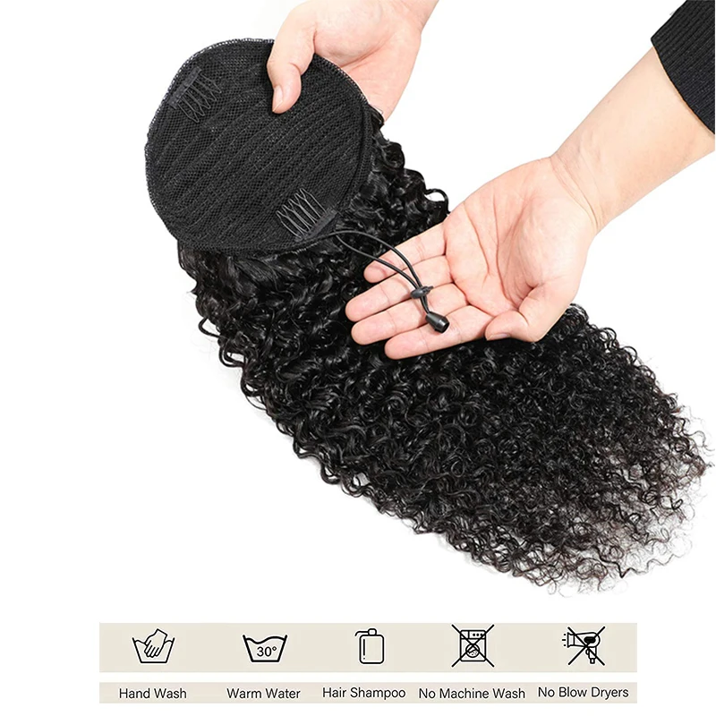 Color: T1B/613 - Synthetic Drawstring Curly Ponytail Extension for African Women Short Afro Kinky Ponytail Extension