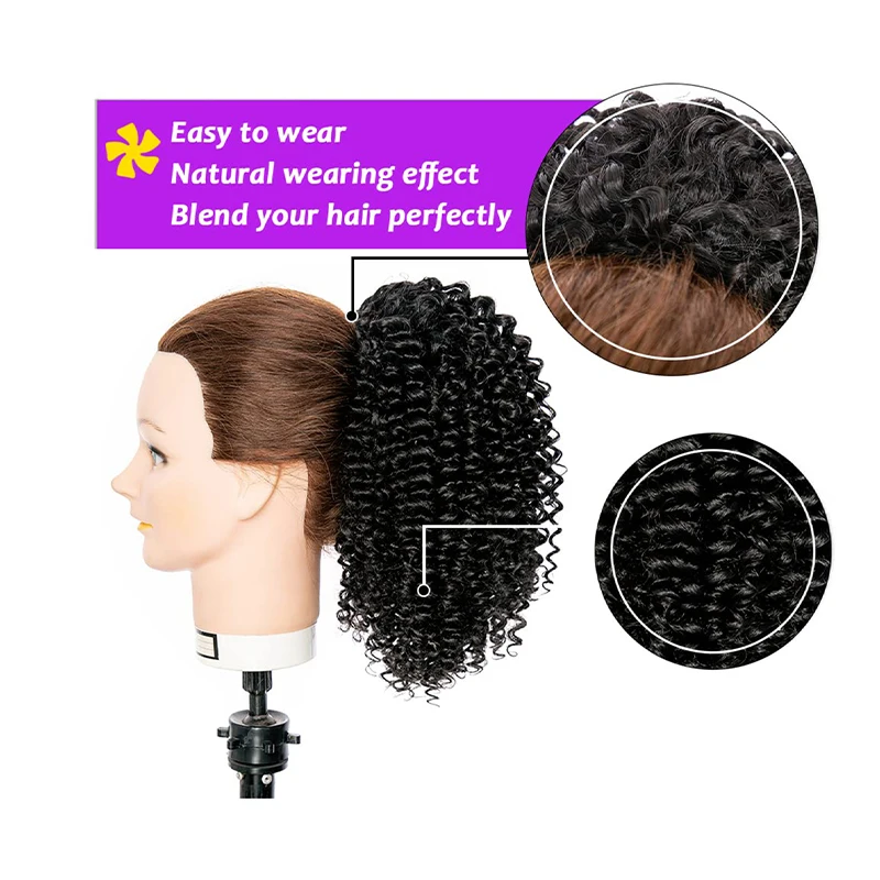 Color: T1B/613 - Synthetic Drawstring Curly Ponytail Extension for African Women Short Afro Kinky Ponytail Extension
