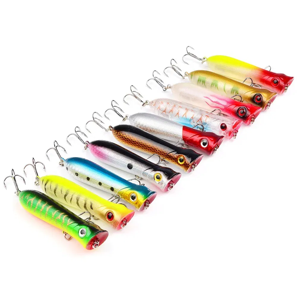 Color: WHITE - 80mm 12g 6# Hook Popper Hard Bait Wobbler Fishing Lure Artificial Floating Trailer Ocean Fishing Bionic Carp Tackle Sea Fishing