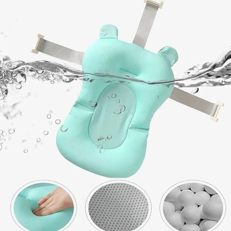 Color: GRAY - Baby Bathtub Pad Ajustable Bath Support Seat Mat Shower Cushion Newborn Foldable Baby Bath Seat Floating Security Water Pad