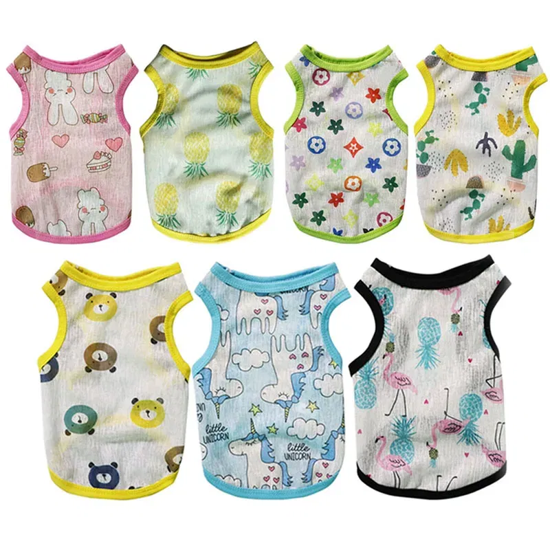 Color: Pink, Size: XS - Summer Dog Vest Ultra Thin Breathable Mesh Cloth Pet T-shirt for Small Dogs Cute Cartoon Print Puppy Cat Cheap Clothes Costumes