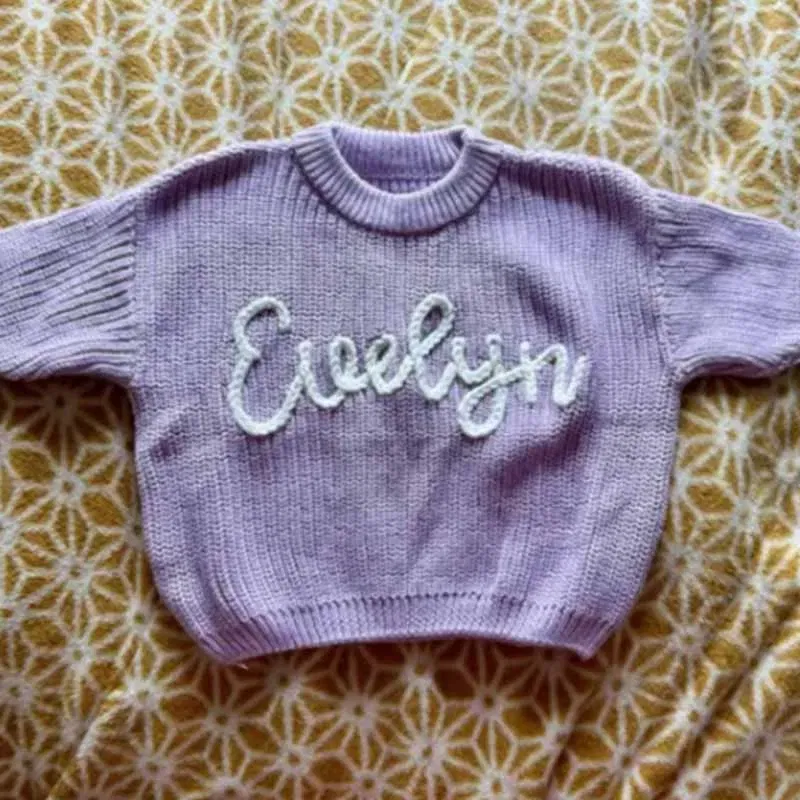 Color: Rose Red, Size: XL, Age Range: 0-3M - Personalized sweaters for cherished babies.Celebrate your little one's name with unique, custom-made thick knitted sweaters