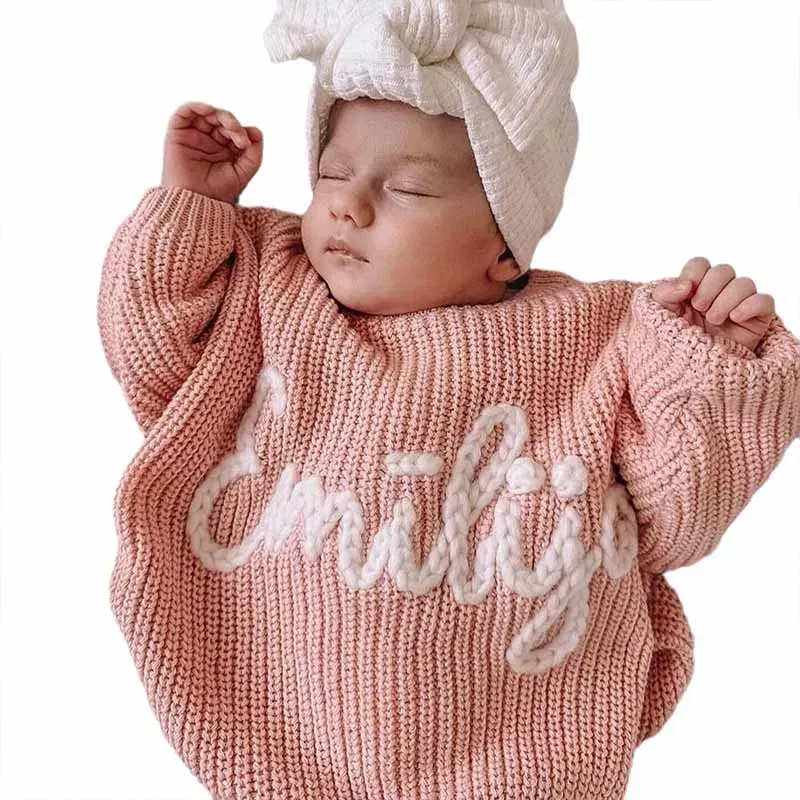 Color: Rose Red, Size: XL, Age Range: 0-3M - Personalized sweaters for cherished babies.Celebrate your little one's name with unique, custom-made thick knitted sweaters