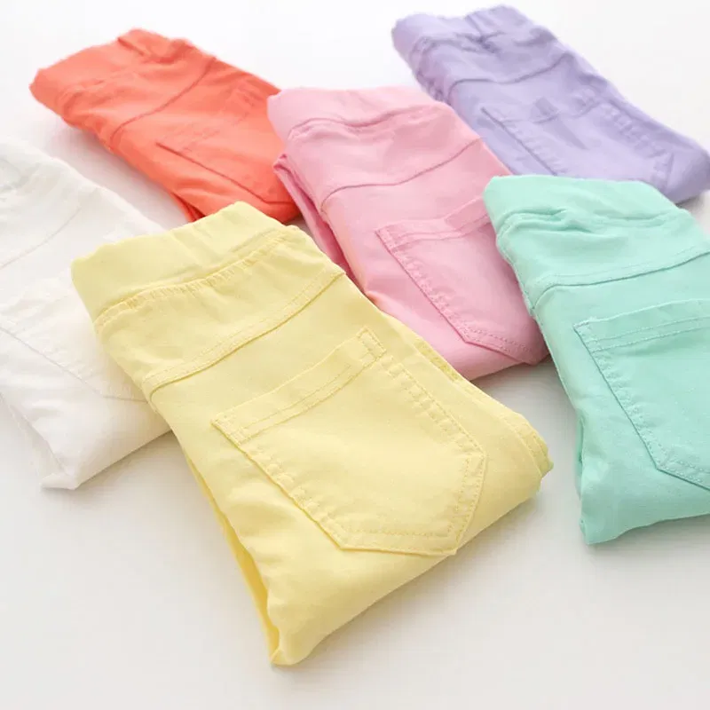 Color: Yellow, Kid Size: 4 - Girls Pants Children Kids Pencil Pants Spring Summer Fashion Candy Colors