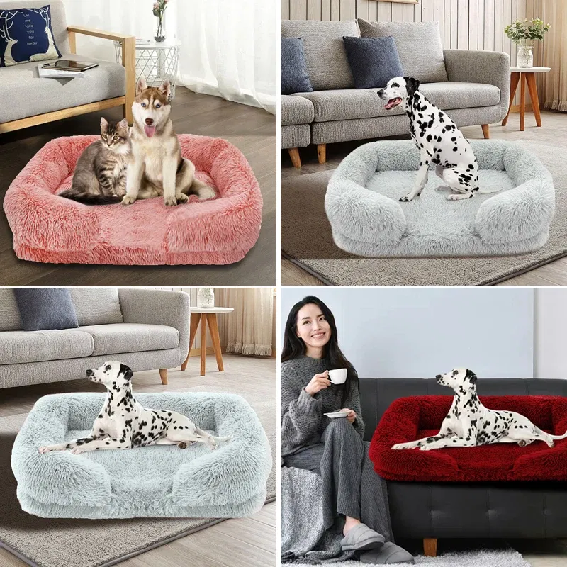 Color: light yellow, Size: XXL - New Large Dog Bed Dog Plush Pet Bed Winter Thickened Pad Dog Sleeping Bed Sofa Removable Pad Dog Small Large Dog square kennel