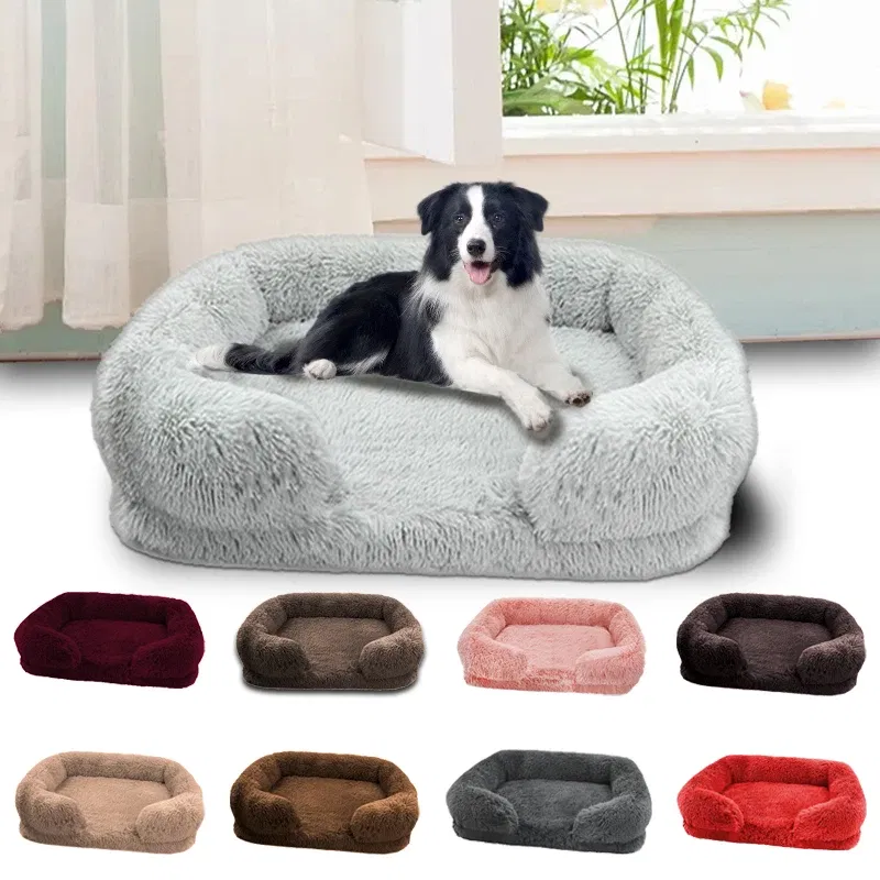 Color: light yellow, Size: XXL - New Large Dog Bed Dog Plush Pet Bed Winter Thickened Pad Dog Sleeping Bed Sofa Removable Pad Dog Small Large Dog square kennel
