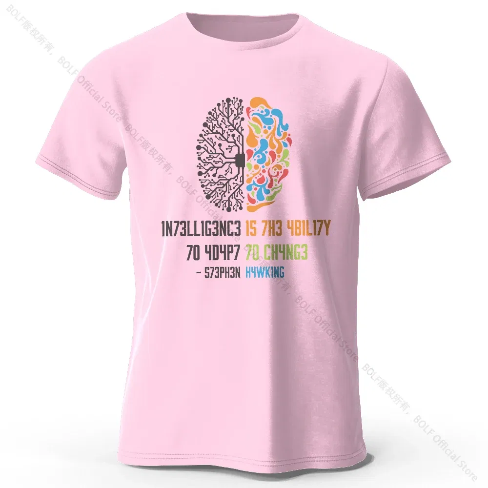 Color: Pink, Size: XXL - Funny Brain Power Printed 100% Cotton T-Shirt, Soft & Breathable Round Neck Short Sleeve Tee, Unisex Quirky Style