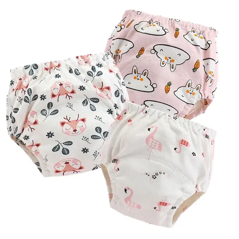 Color: Pink, Size: XL - 4pc/Lot Cotton Training Pants Panties Waterproof Cloth Diapers Reusable Toolder Nappies Baby Underwear