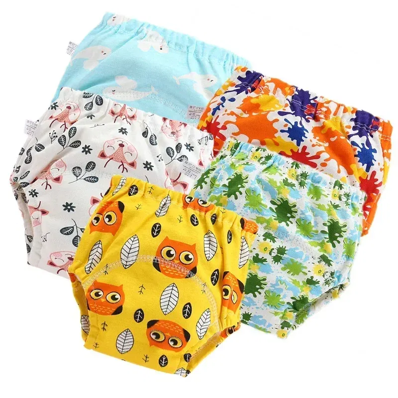 Color: Pink, Size: XL - 4pc/Lot Cotton Training Pants Panties Waterproof Cloth Diapers Reusable Toolder Nappies Baby Underwear