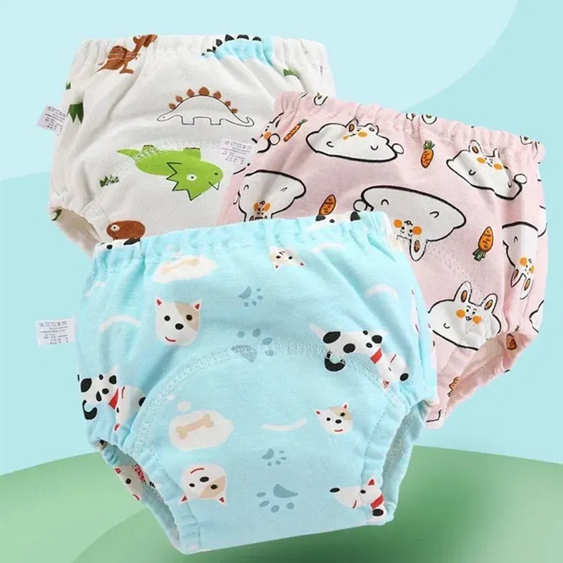 Color: Pink, Size: XL - 4pc/Lot Cotton Training Pants Panties Waterproof Cloth Diapers Reusable Toolder Nappies Baby Underwear