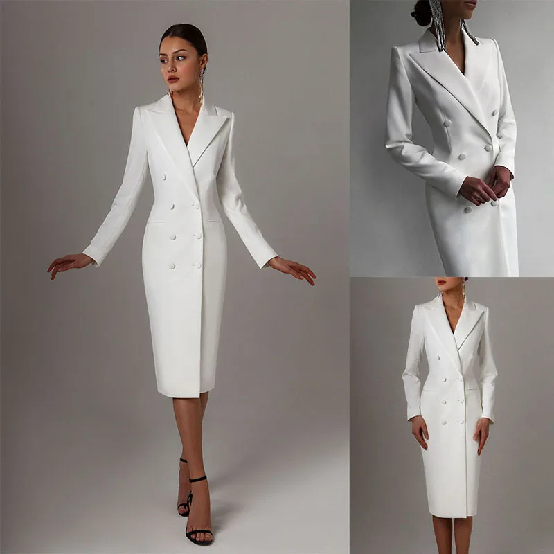 Color: Yellow, Size: XXL - Women's Suit Long Blazer Double Breasted Jacket White Tuxedo Party Point Lapel Clothes спор?‚ивн?‹й кос?‚юм ?¶?µнск