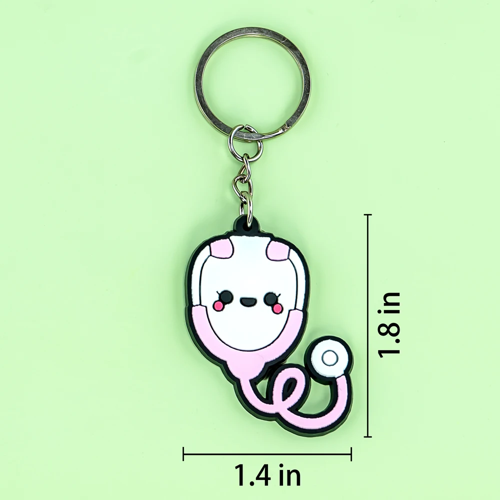 Color: SKY BLUE - 1PCS PVC Rubber Hot Keychain for nurses New Design Medicine Style Heart & Brain Car Key Pendant Cute Bag Ornament Gift