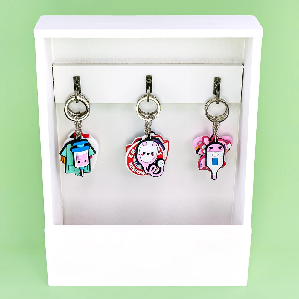 Color: SKY BLUE - 1PCS PVC Rubber Hot Keychain for nurses New Design Medicine Style Heart & Brain Car Key Pendant Cute Bag Ornament Gift