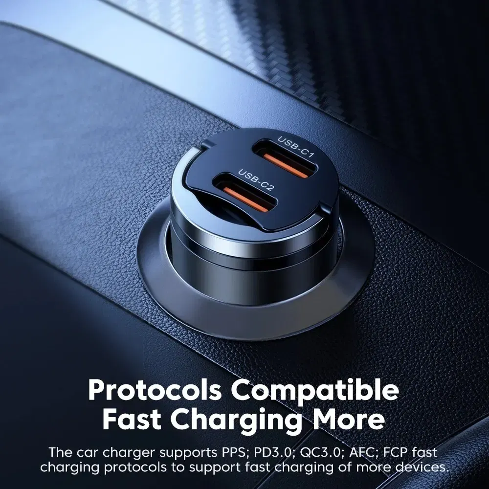 Color Name: black - Toocki Mini PD 45W Car Charger Pull Ring Fast Charging USB C Phone Charger Adapter For iPhone 14 13 Pro Xiaomi Samsung Huawei